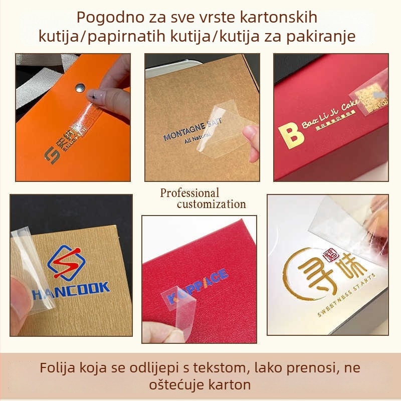 Prilagođene naljepnice za prijenos na kartonske kutije, kristalne oznake za pakiranje, dizajn logotipa, odljepljivi naljepnice s tekstom, prozirne naljepnice