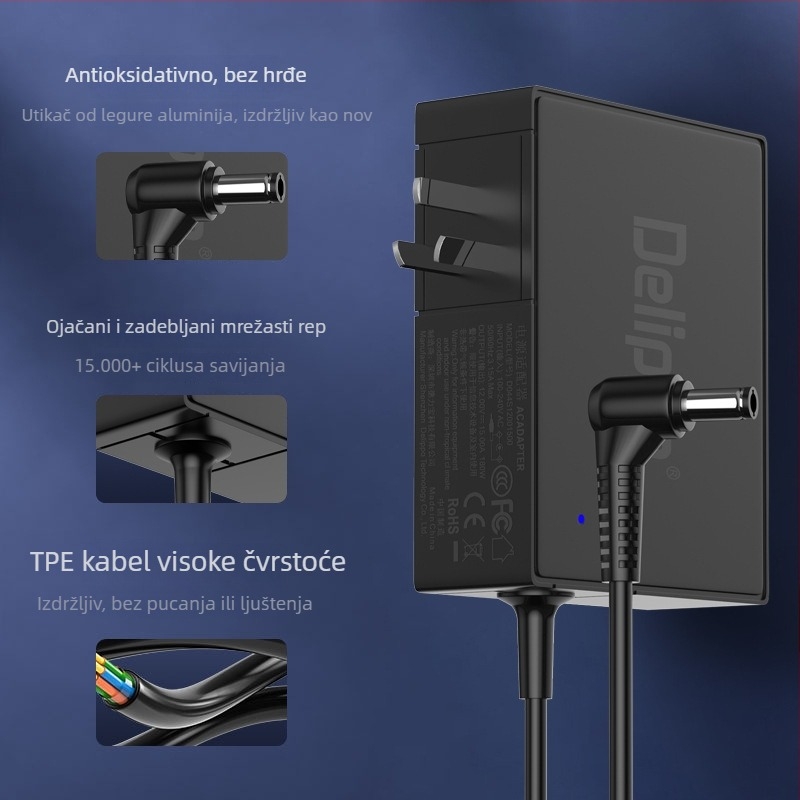 Delippo Prijenosni adapter za napajanje automobila 12V 15A 10A 8A Univerzalni auto pretvarač