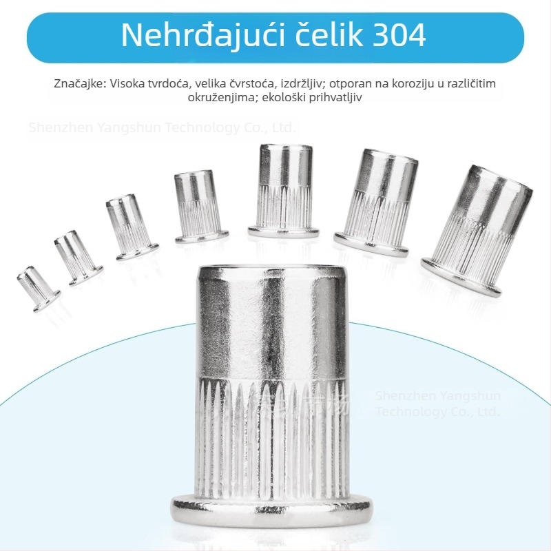 165-dijelni komplet u kutiji od 304 nehrđajućeg čelika rivet nuts M3–M10, ravna glava, vertikalni uzorak