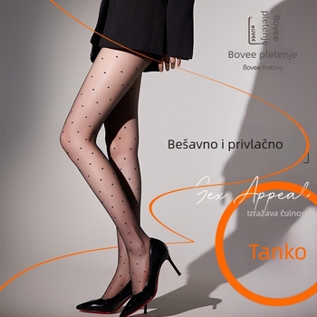 Ultra tanke žene pantyhose za proljeće i jesen, crne prozirne s točkicama, T-kroj, otporne na hvatanje, svilenkasto glatke