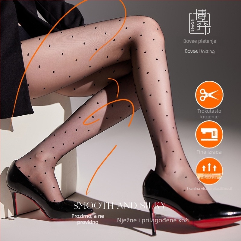 Ultra tanke žene pantyhose za proljeće i jesen, crne prozirne s točkicama, T-kroj, otporne na hvatanje, svilenkasto glatke