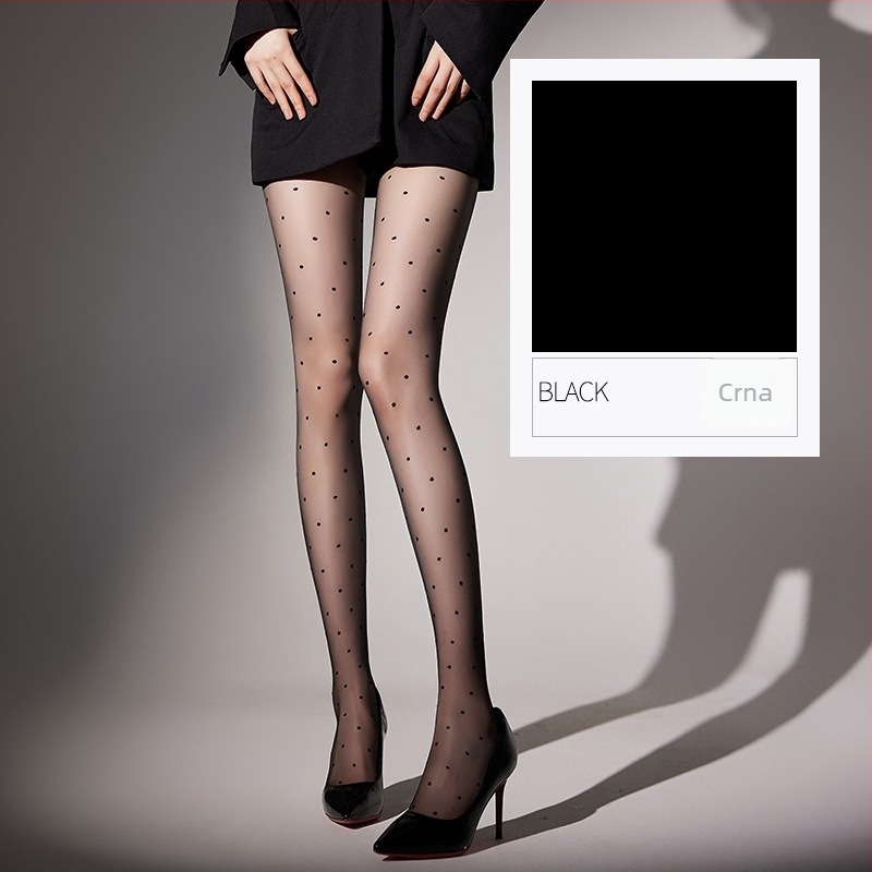 Ultra tanke žene pantyhose za proljeće i jesen, crne prozirne s točkicama, T-kroj, otporne na hvatanje, svilenkasto glatke