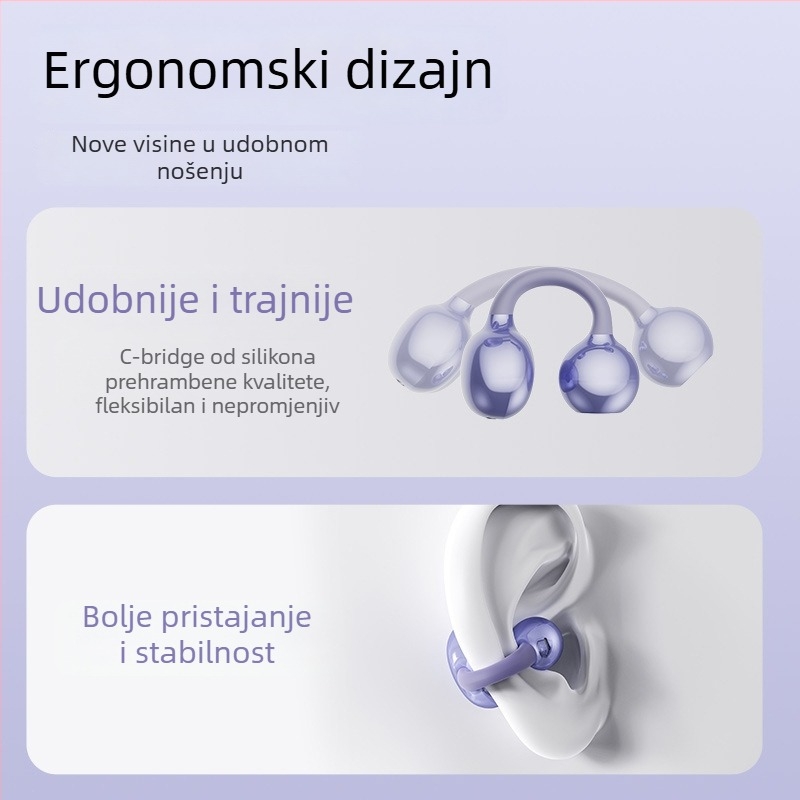 Clip-on bežične Bluetooth slušalice s redukcijom buke, dugotrajna baterija, udoban nošenje, sportski privatni model