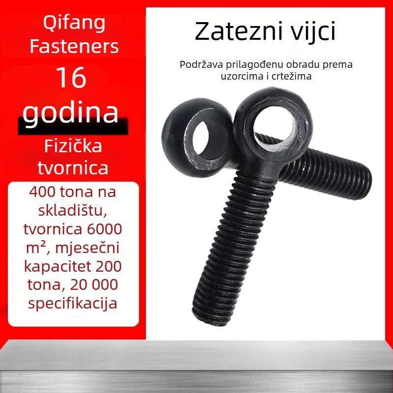8.8 klase visokoučinkoviti okretni vijci s otvorima, crni prsteni za podizanje s očima, vijci s očima