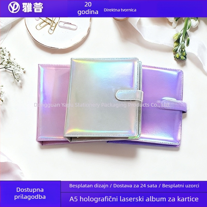 Prilagođeni A5 album za kartice s 4 kvadrata po stranici, 6 rupa, debeli PU omot; album za kartice, vizitke i članske kartice