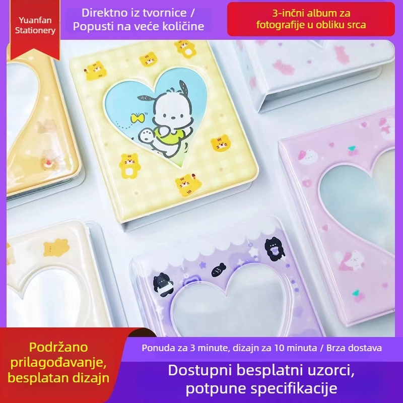 Novi PVC fotoalbum u obliku srca sa držačem kartica, za 3-inčne Polaroid fotografije, mini kreativni fotoalbum s izrezanim dizajnom
