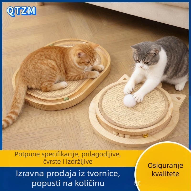 Drvena grebalica za mačke sa sisalnom podlogom, otporna na habanje i bez ispadanja dlake, igračka za mačke s kuglicom