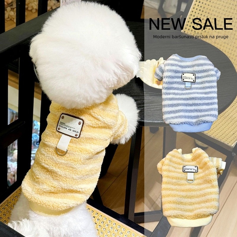 Flis jakna za male pse – jesen/zima, prugasti uzorak, Teddy, Bichon Frisé, Schnauzer