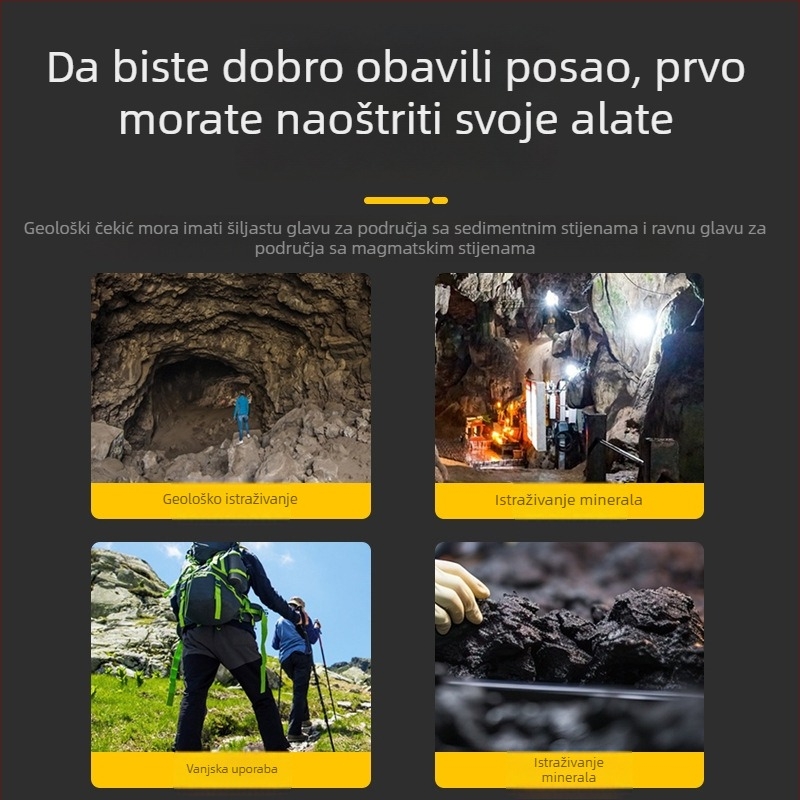 Profesionalni geološki čekić za istraživanja, čekić za lim, višenamjenski kućni alat s oštrim i ravnim vrhom za penjanje, kamenolom i rudarenje