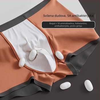 Muške boxerice s dvostrukim kontrastnim bojama, prozračne Ice Silk vlakno, vanjska strana od najlona, unutarnja podstava od mulberry svile, antibakterijske, srednji pojas, jednobojne