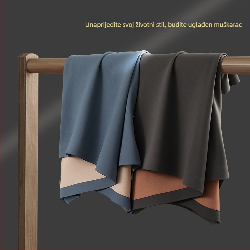 Muške boxerice s dvostrukim kontrastnim bojama, prozračne Ice Silk vlakno, vanjska strana od najlona, unutarnja podstava od mulberry svile, antibakterijske, srednji pojas, jednobojne