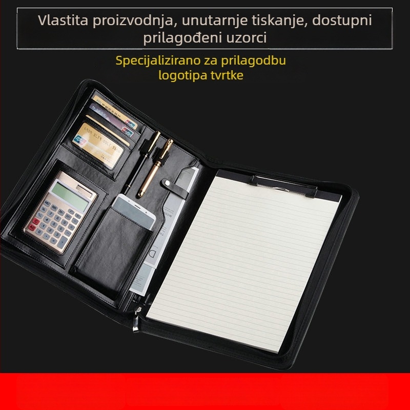 A4 mapa s zatvaračem od PU kože za menadžera, višenamjenski poslovni organizator s mogućnošću prilagodbe