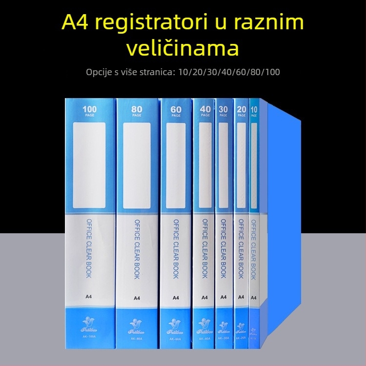 A4 prozirna višeslojna fascikla s džepovima za umetke za stranice (10, 20, 30, 40, 60, 80, 100 stranica)