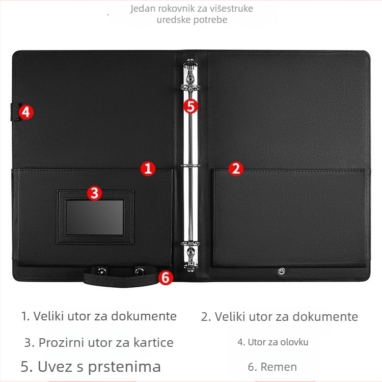 PU kožni pretinac s tri rupe, višenamjenski glazbeni folder s elastičnom trakom, A4
