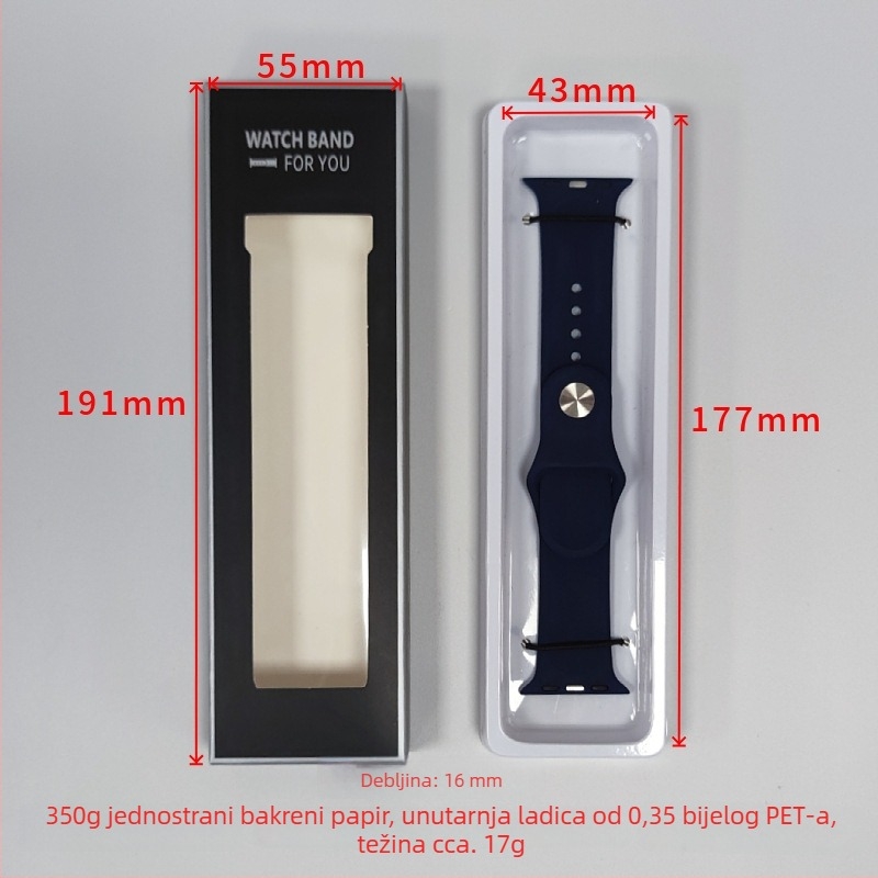 Kutija za pakiranje silikonsko-kožnog kaiša za sat, kutija za kaiš iWatch s bijelim PET blisterom
