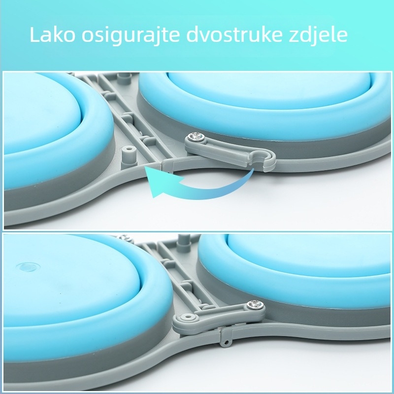 Miska za kućne ljubimce za kampiranje i planinarenje, sklopiva prenosiva dvostruka posuda za vodu i hranu za pse i mačke, protiv prosipanja