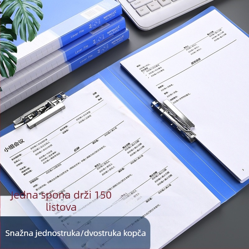 Prilagođeni A4 folder s jednim ili dvostrukim klipsom, plavi debeli organizator papira za studente.