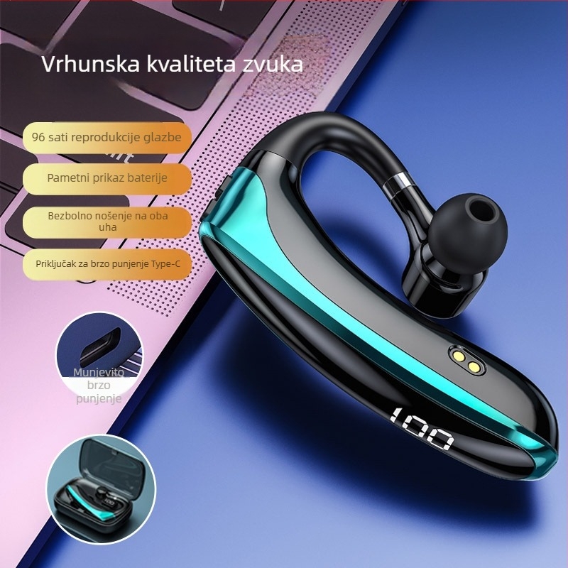 Bežično Bluetooth slušalica s kukom za uho, jednostrani dizajn, više od 8 sati trajanja, za sport, trčanje i poslovne potrebe.
