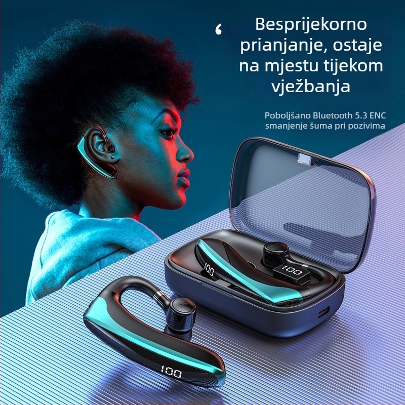 Bežično Bluetooth slušalica s kukom za uho, jednostrani dizajn, više od 8 sati trajanja, za sport, trčanje i poslovne potrebe.
