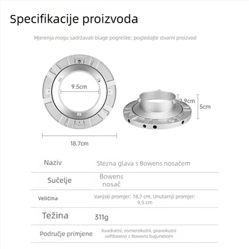 Baorong Metalni držač za interfejs kvadratnog i osmerokutnog softboxa – dodatak za video rasvjetu