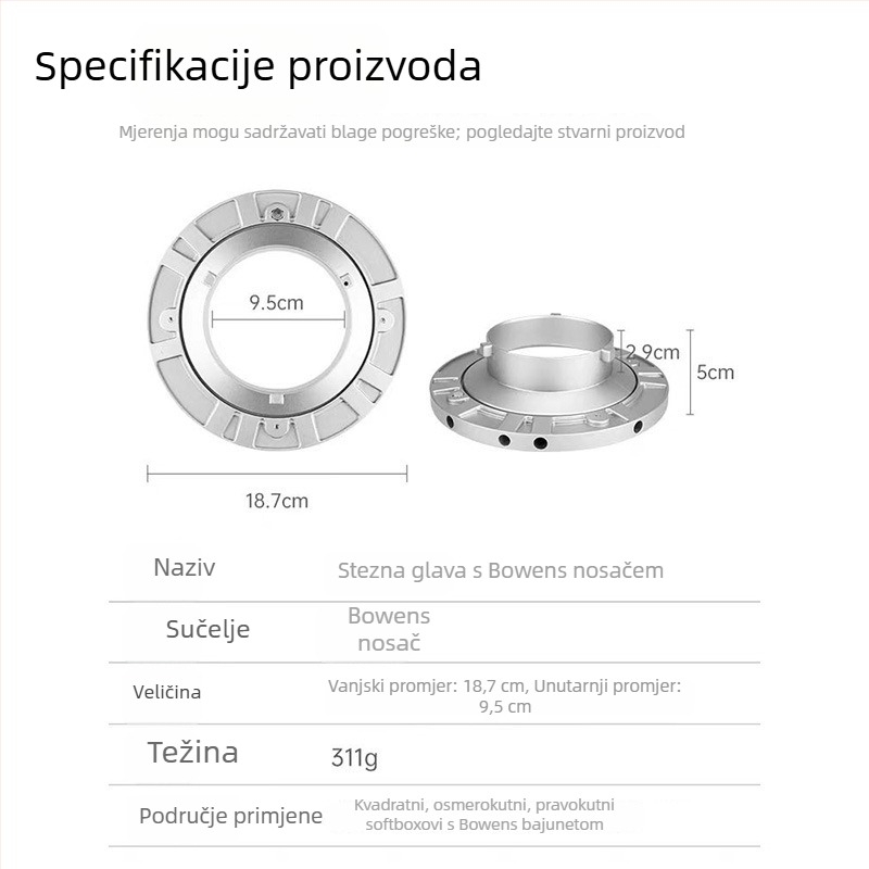 Baorong Metalni držač za interfejs kvadratnog i osmerokutnog softboxa – dodatak za video rasvjetu