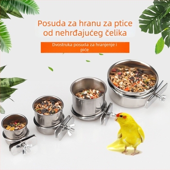 Posuda za hranjenje od nehrđajućeg čelika s klipsom za držač čaše za papagaja u kavezu