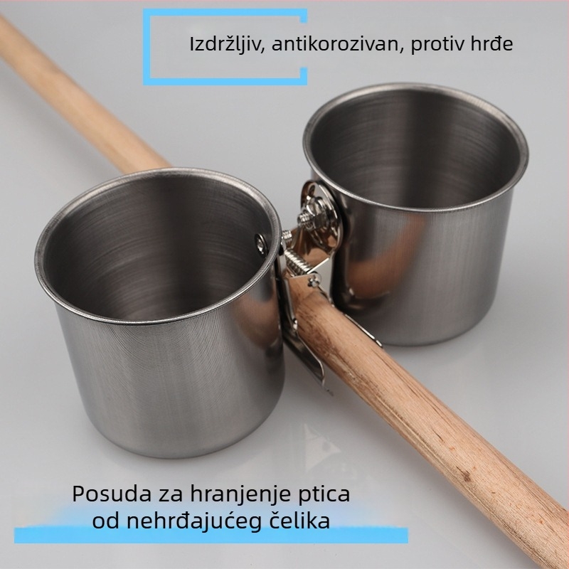Posuda za hranjenje od nehrđajućeg čelika s klipsom za držač čaše za papagaja u kavezu