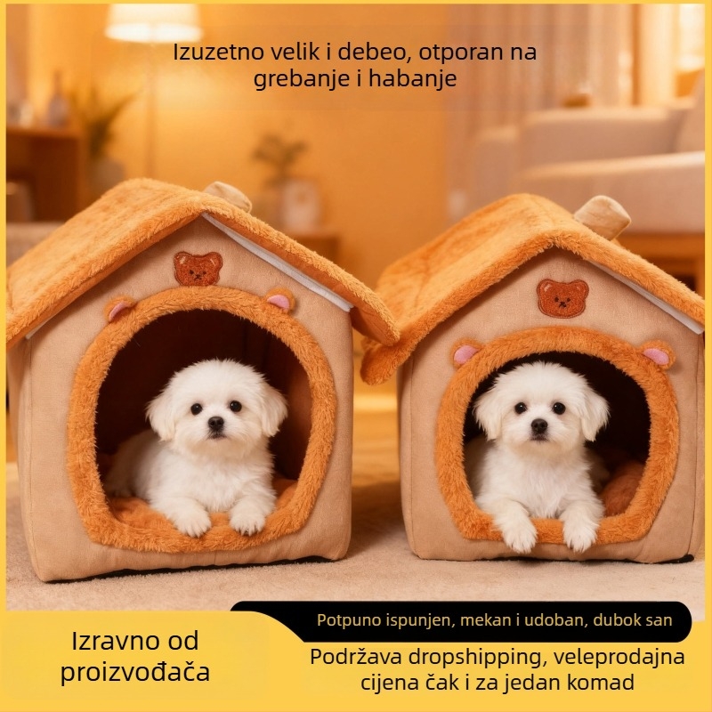 Kućica za kućne ljubimce – vila za male pse i mačke – poluzatvorena, odvojiva, periva, topla kućica