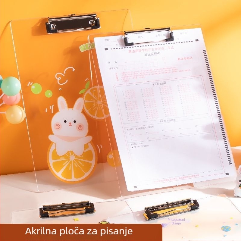 Akrilni klipboard A4 s pretincem za dokumente i radnom pločom, pohrana ispita, ploča jelovnika i držač logotipa na stolu