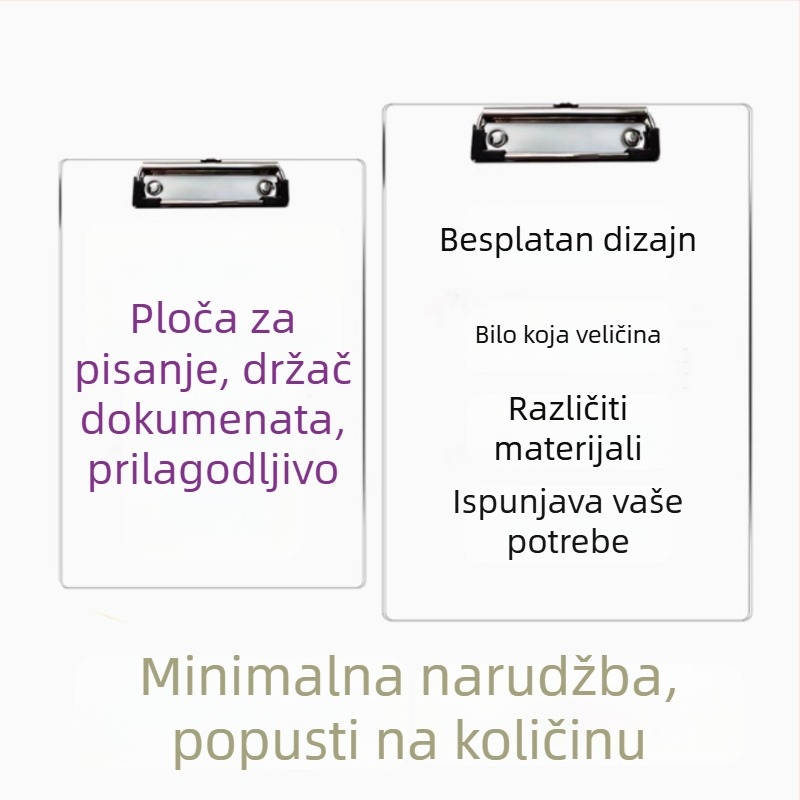 Akrilni klipboard A4 s pretincem za dokumente i radnom pločom, pohrana ispita, ploča jelovnika i držač logotipa na stolu