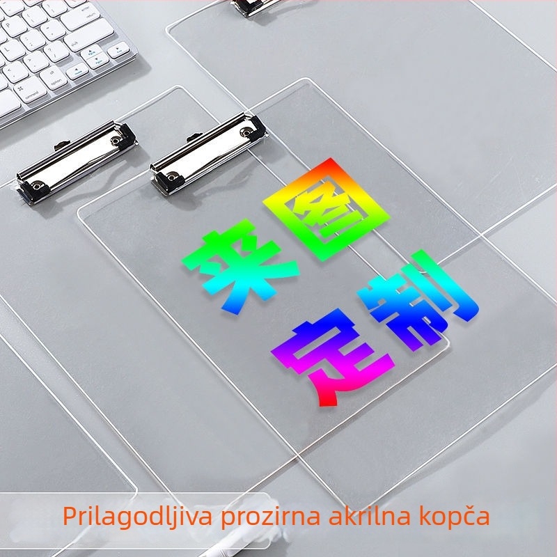 Akrilni klipboard A4 s pretincem za dokumente i radnom pločom, pohrana ispita, ploča jelovnika i držač logotipa na stolu