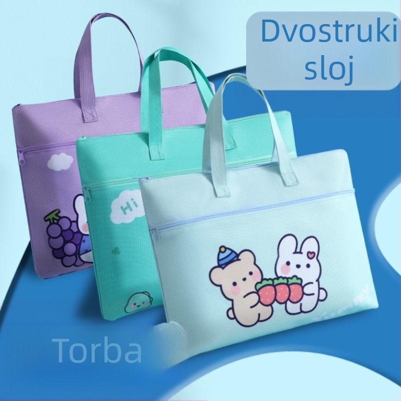 Platnena torba za učenike, velikog kapaciteta, dvostruka, s zatvaračem, za knjige, dokumente i materijale za umjetnost