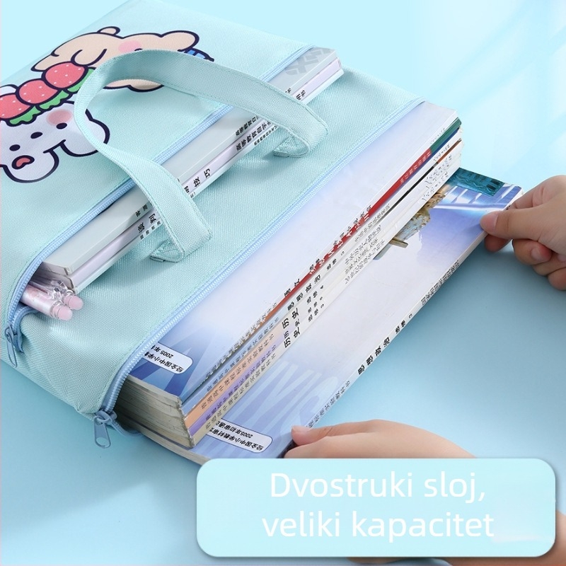 Platnena torba za učenike, velikog kapaciteta, dvostruka, s zatvaračem, za knjige, dokumente i materijale za umjetnost