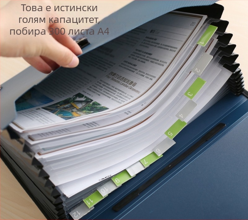 Kang Bai A4 13-pretinac akordeonski folder s ručkom, velik kapacitet