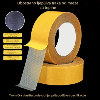 Dvostrano platnena ljepilna traka visoke viskoznosti za vjenčanja i izložbe, bez ostataka ljepila, fiksacija mrežom.