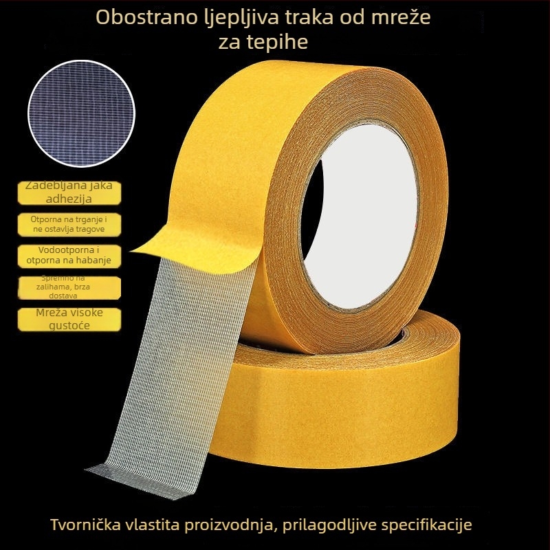 Dvostrano platnena ljepilna traka visoke viskoznosti za vjenčanja i izložbe, bez ostataka ljepila, fiksacija mrežom.