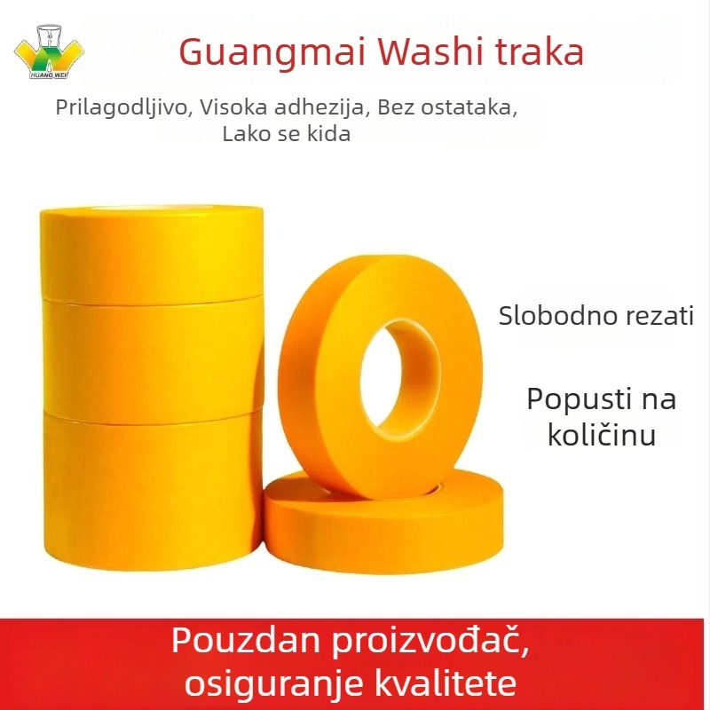 Washi traka visoke viskoznosti, teksturirani papir, žuta, širina 10–50 mm, duljina 20–50 m, bez ostatka ljepila, unutarnja dekoracija