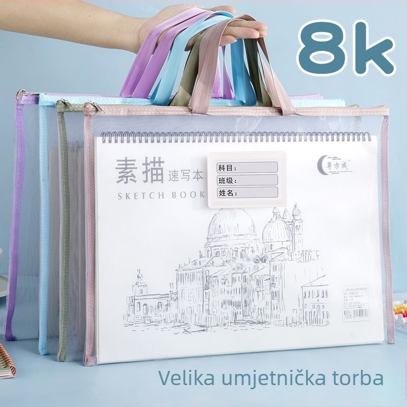 Dvostruka A3 torba za dokumente s prozirnim zatvaračem, mrežasti najlon, za papir za crtanje i školske radove