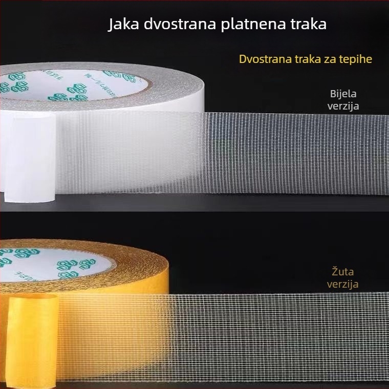 Tekstilna dvostrana traka s mrežom, prozirna, visoka adhezija za tepihe i podove.