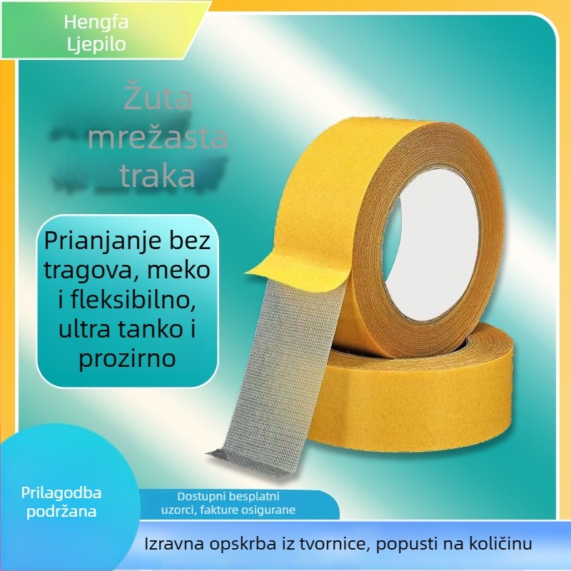 Tekstilna dvostrana traka s mrežom, prozirna, visoka adhezija za tepihe i podove.