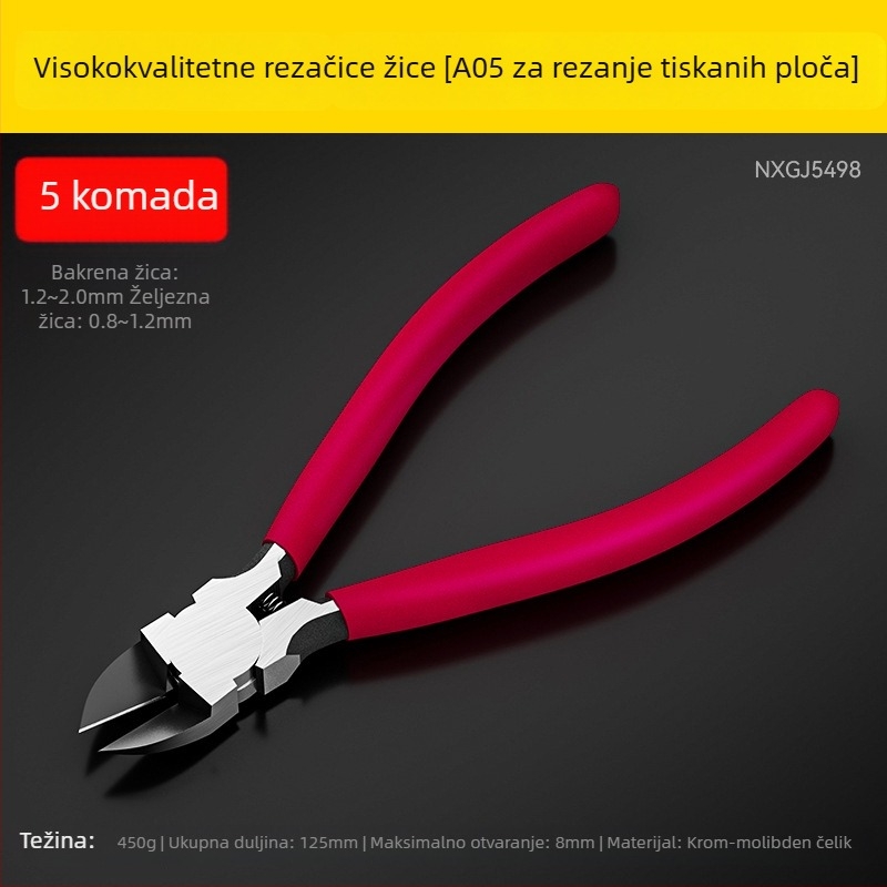 Klešta za rezanje žice s tankim nosom i visokim tvrdim dijelom, japanska industrijska kvaliteta visokougljičnog čelika, 5–6 inča