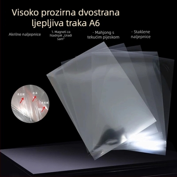 Prozirna dvostruka ljepljiva folija formata A4, visoka ljepivost, akrilni PET materijal, za fotografije, otporna na visoke temperature, bez ostataka