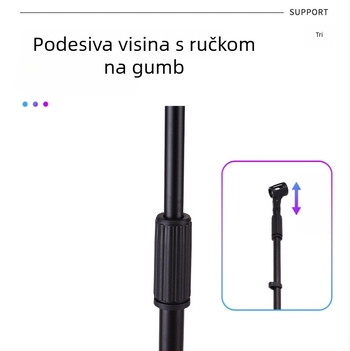 Stativ za mikrofon s trostrukim nogama i podesivom visinom, za live stream i karaoke nastupe