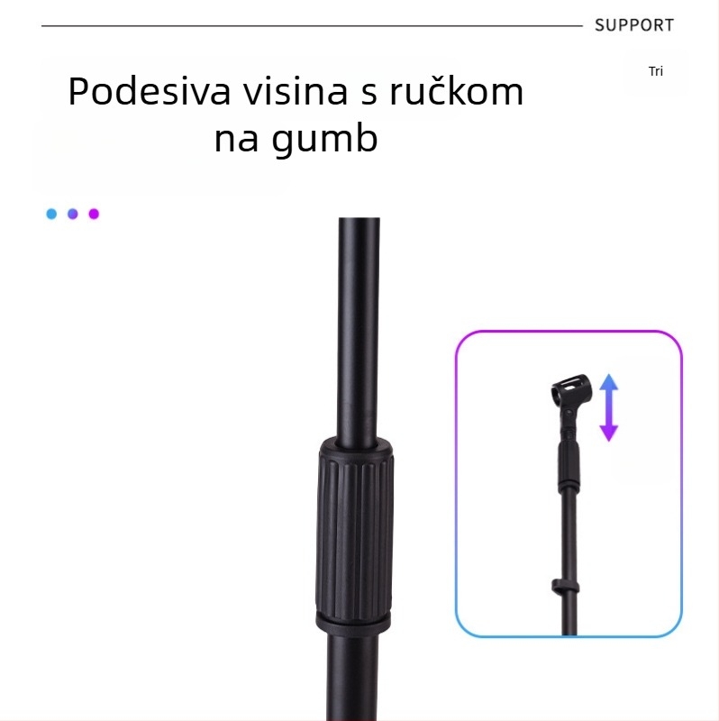Stativ za mikrofon s trostrukim nogama i podesivom visinom, za live stream i karaoke nastupe