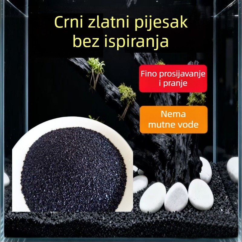Crni zlatni pijesak za akvarije – donji substrat za akvaristiku s ukrasnim škampima i guppyji