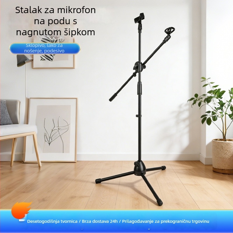 Podni mikrofon-stativ s teleskopskim ramenom, za live streaming, karaoke i scenske nastupe, univerzalni za mobitele