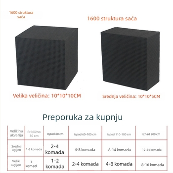 Materijal filtracije aktivnim ugljem za akvarij – uklanja žutu vodu i mirise, čisti vodu, kubnog oblika