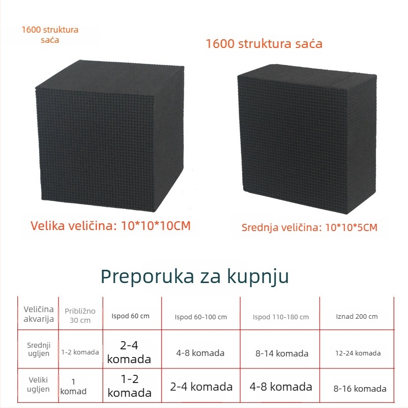 Materijal filtracije aktivnim ugljem za akvarij – uklanja žutu vodu i mirise, čisti vodu, kubnog oblika