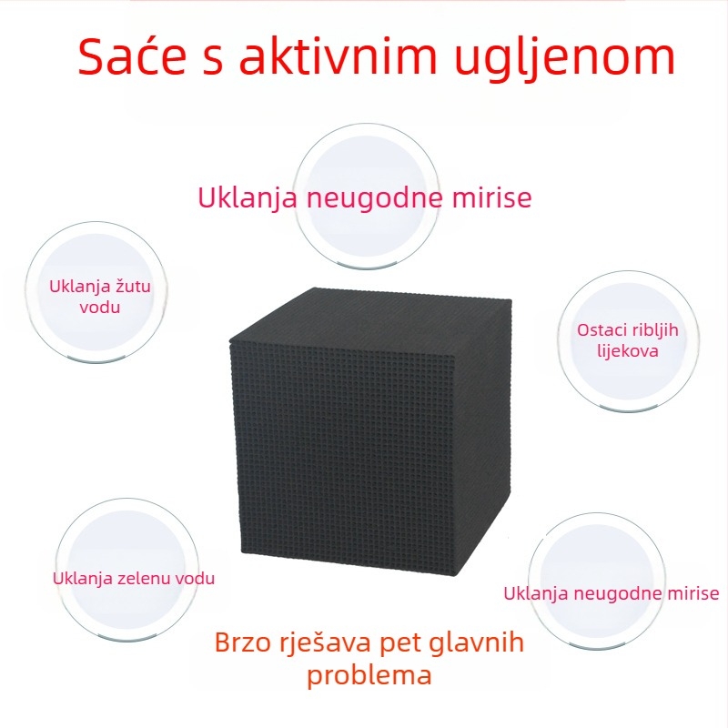 Materijal filtracije aktivnim ugljem za akvarij – uklanja žutu vodu i mirise, čisti vodu, kubnog oblika