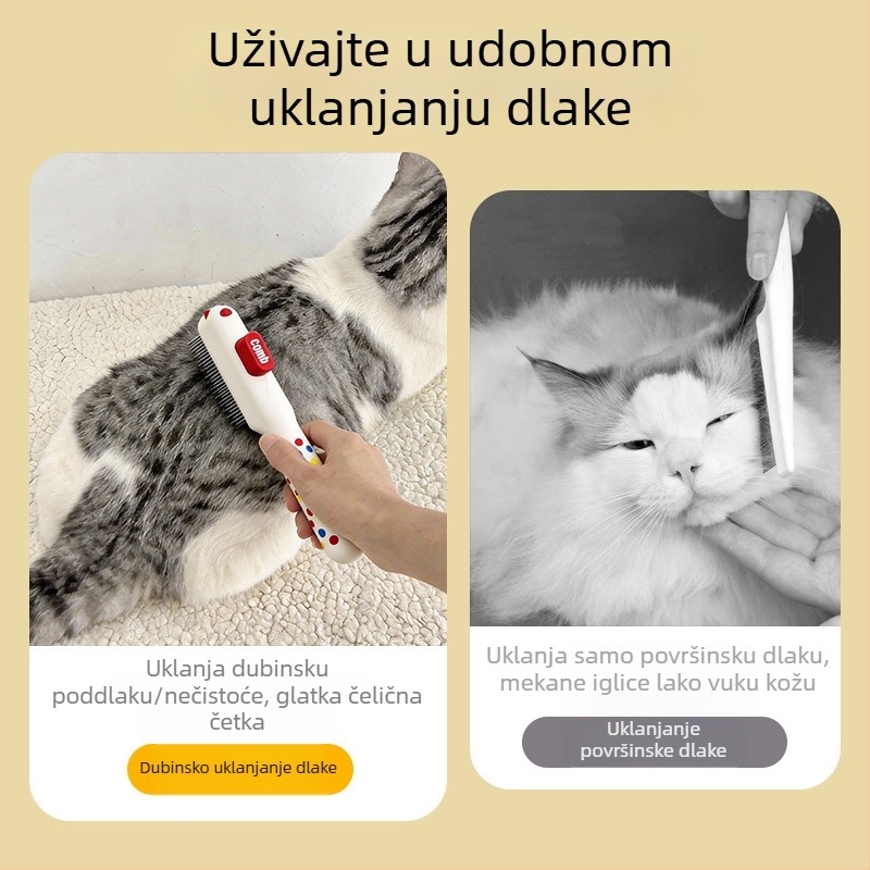 Četka za mačke za uklanjanje dlake — igličasta četka i češalj za buhe, jedno pritiskanje za uklanjanje dlaka